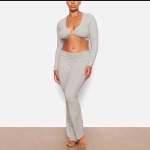 Skims Twist Long Sleeve Top - Light Heather Gray Sz Small